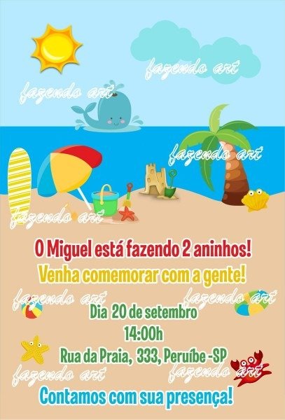 Convite De Aniversario Tema Praia 9078