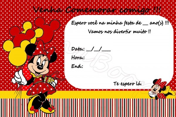 Convite da minnie com foto - Convite de festa